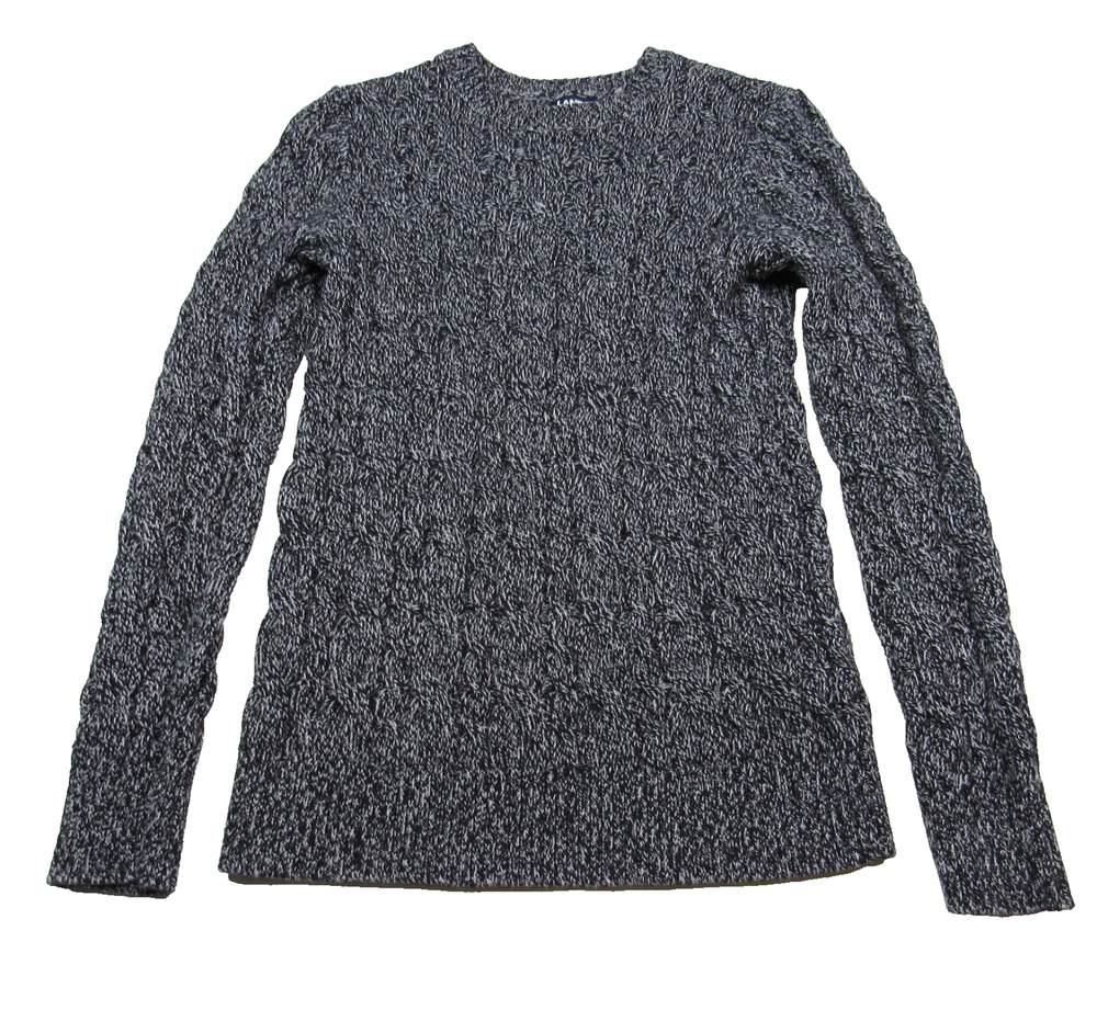 Lands End Womens Drifter Sweater XS Cable Knit Crewneck Marled Black White